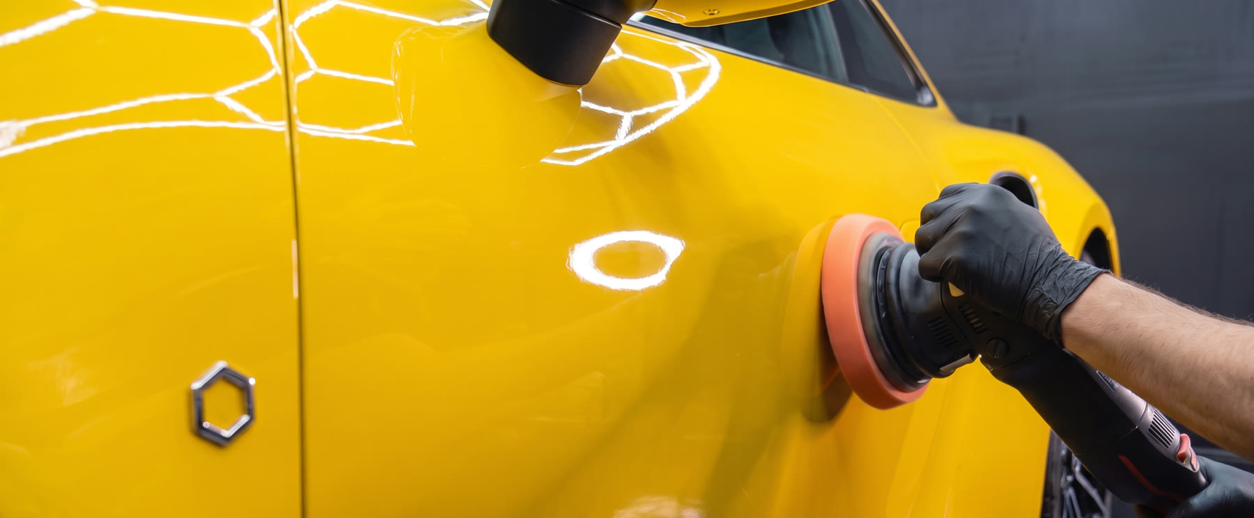 Door after paint correction, mirror-like reflections